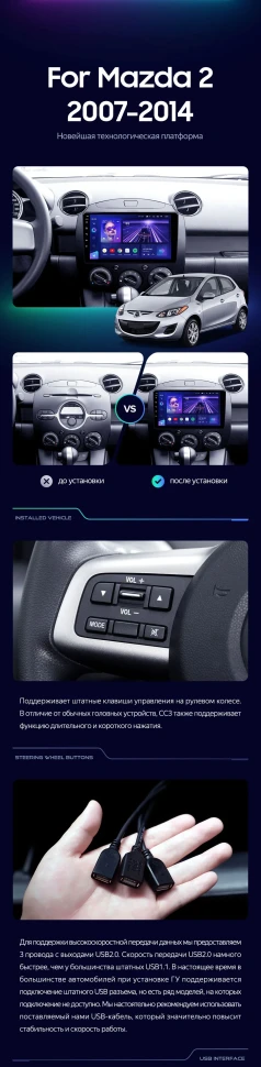 Штатная магнитола Teyes CC3L 4/32 Mazda 2 DE (2007-2014)